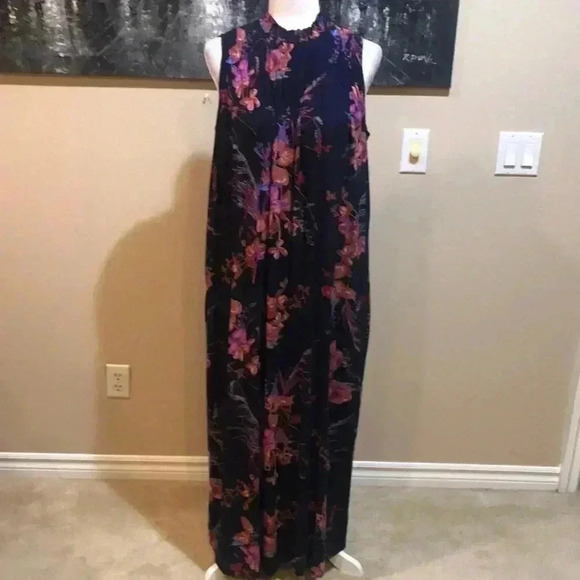 A New Day Floral High Neck Ruffle Maxi with Pockets-Size M - Picture 1 of 8